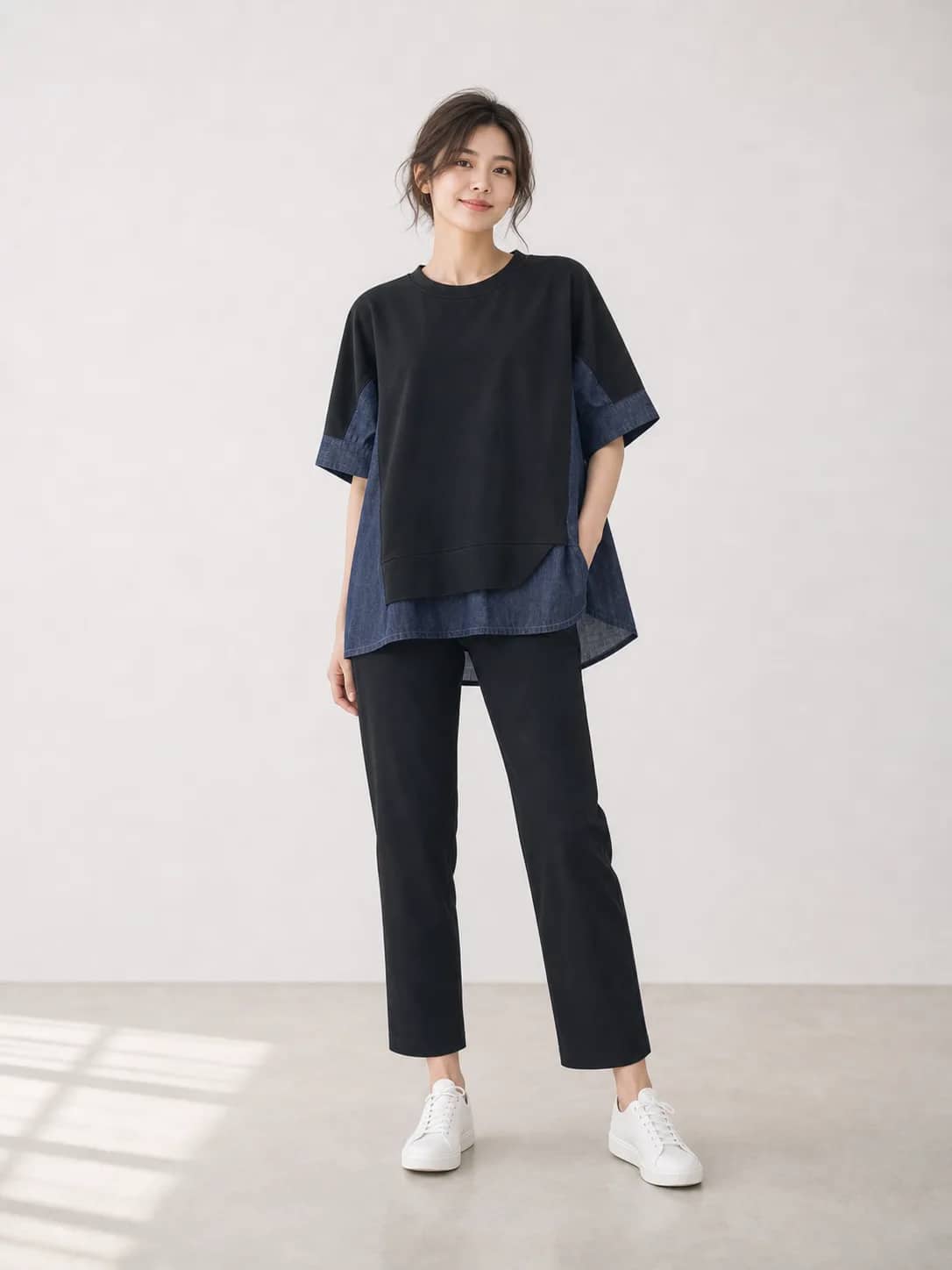 黑棉牛仔上衣 model look 1