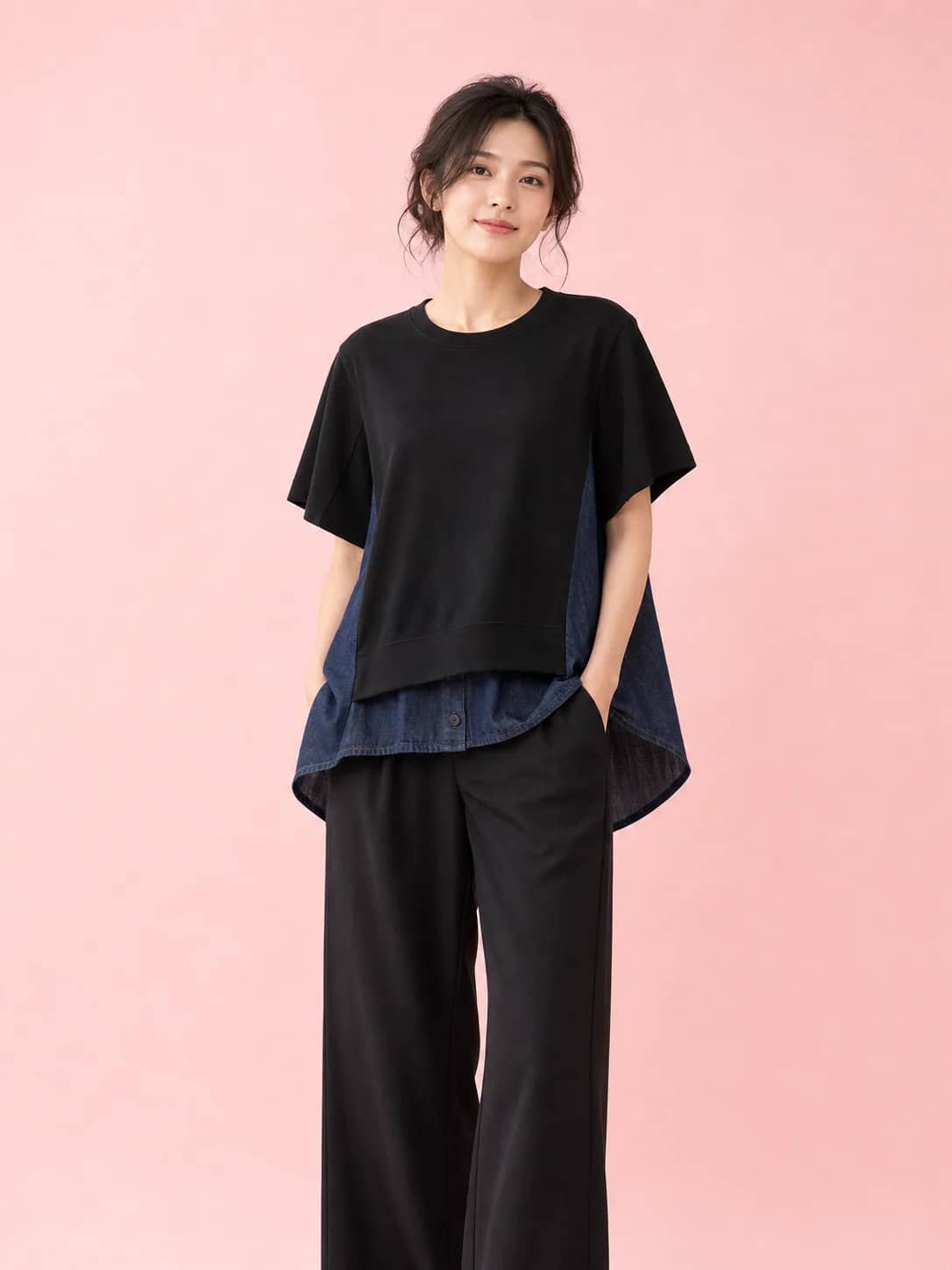 黑棉牛仔上衣 model look 5