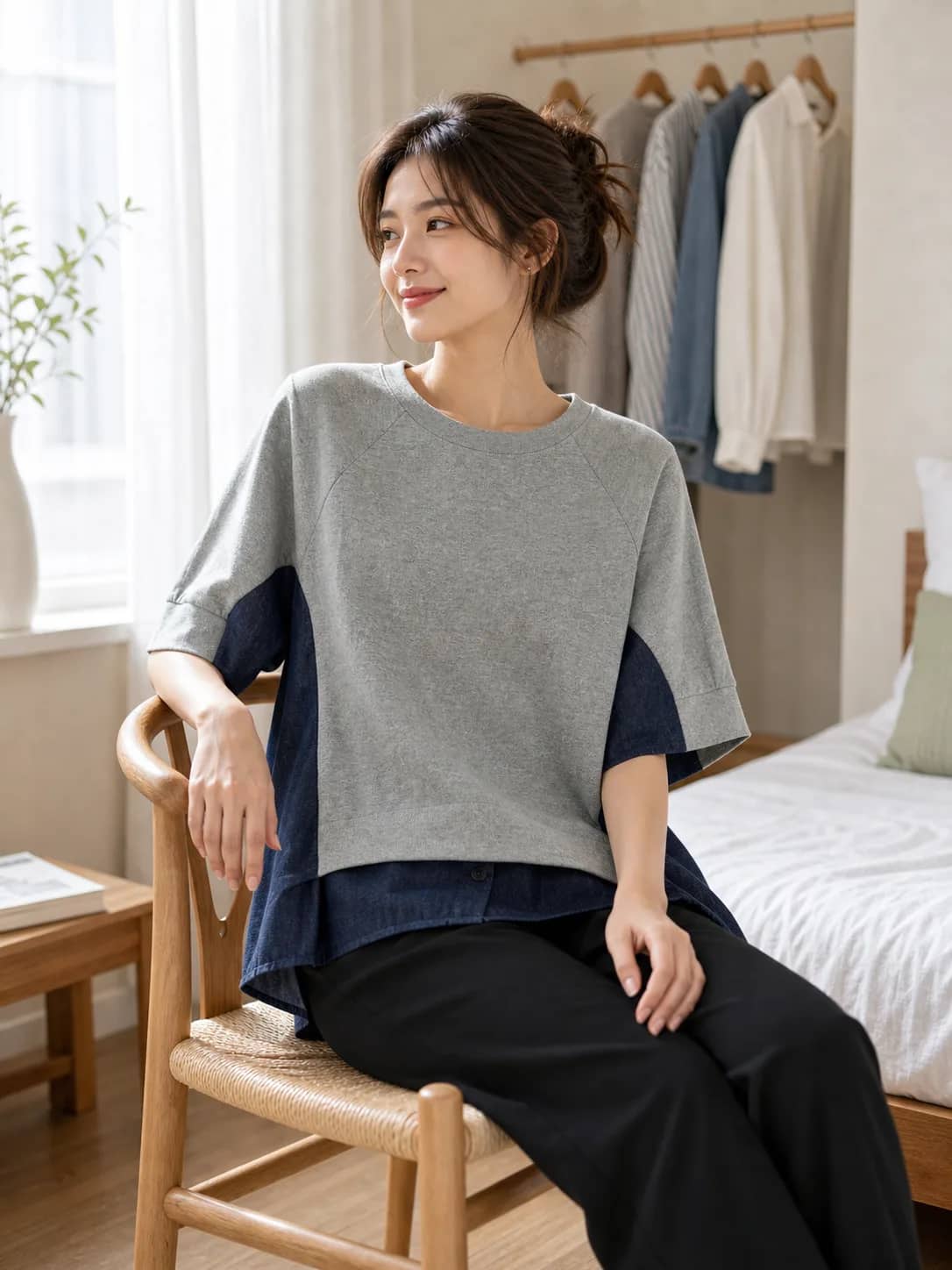 灰棉牛仔上衣 model look 4