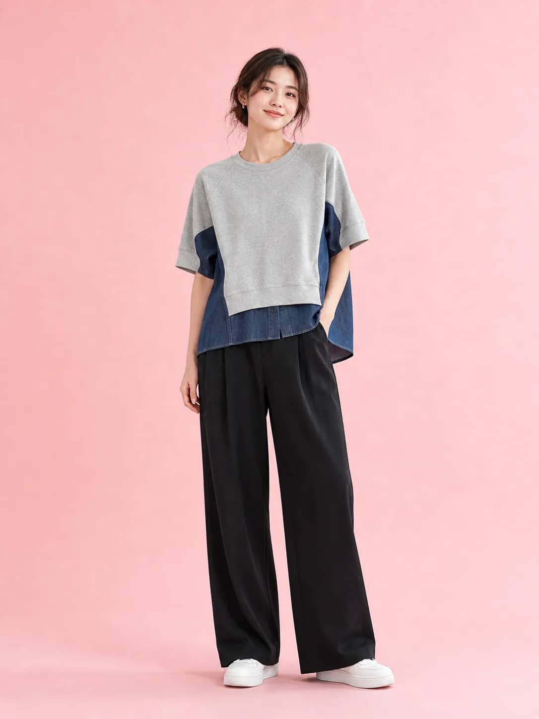 灰棉牛仔上衣 model look 5