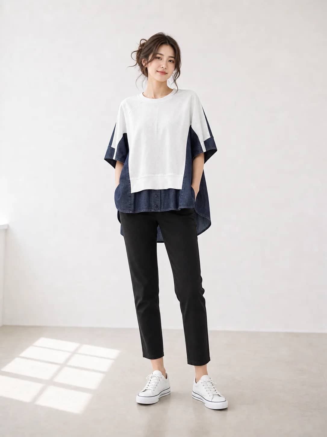 白棉牛仔上衣 model look 1
