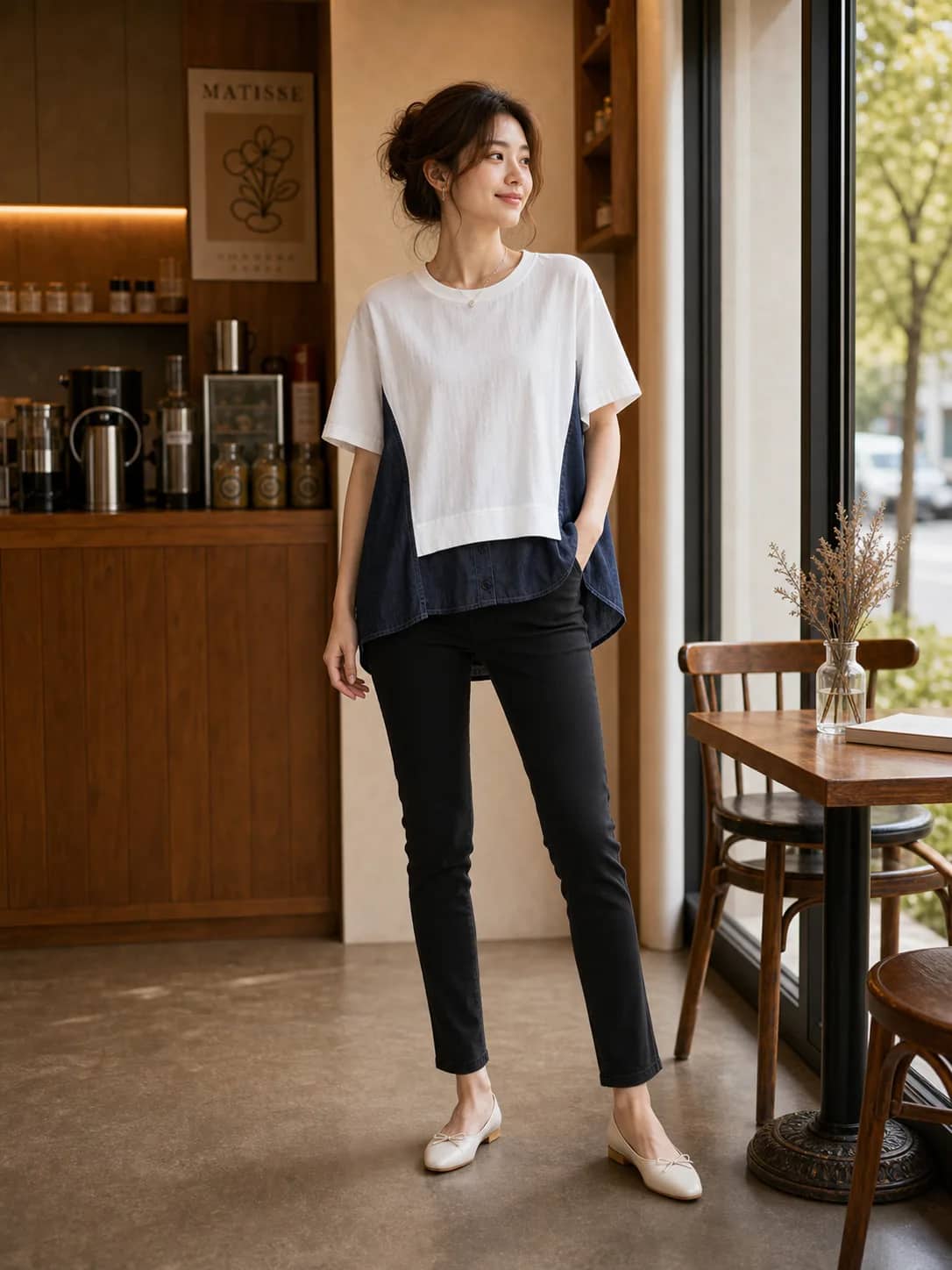 白棉牛仔上衣 model look 2