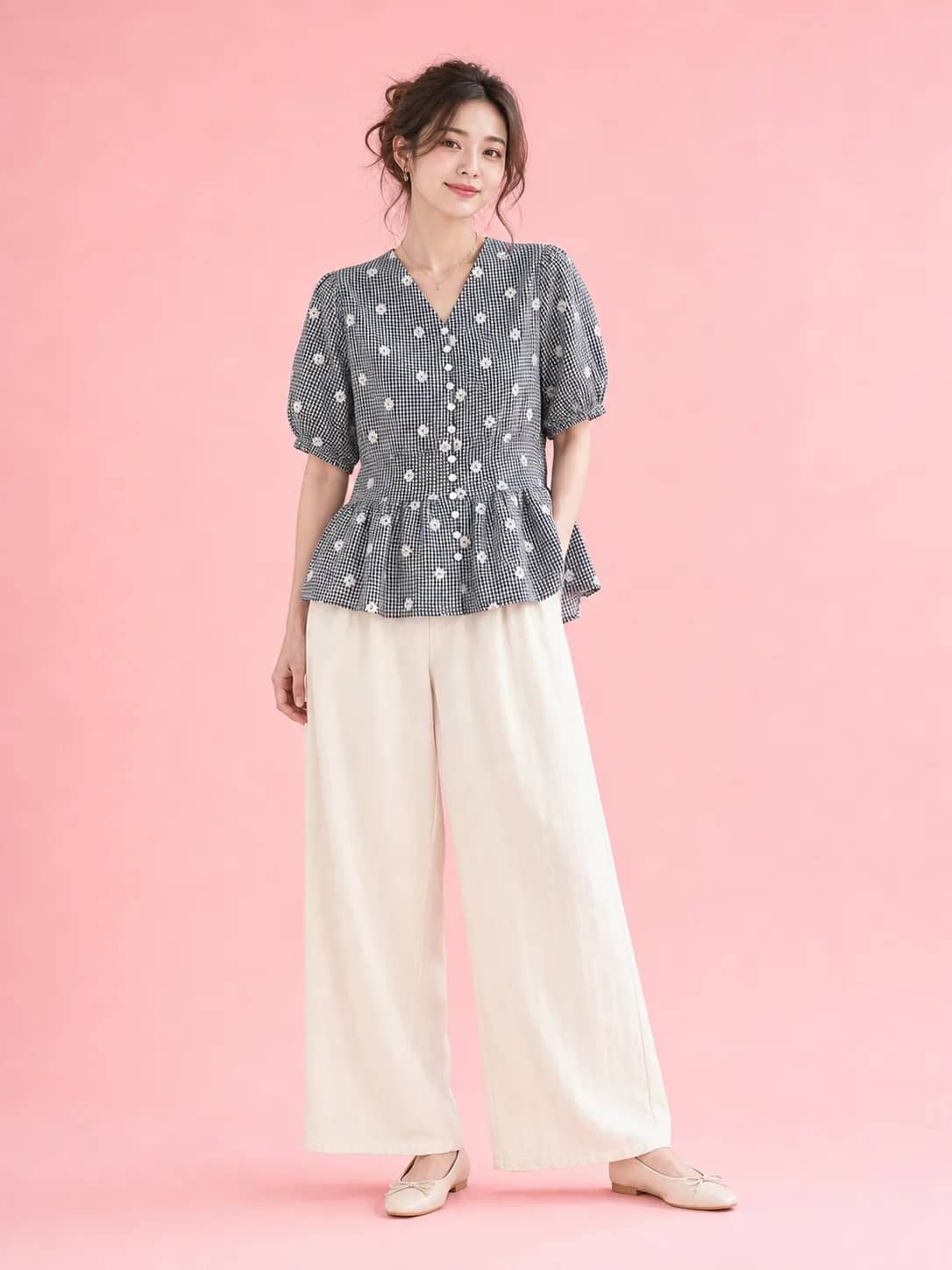花點格線襯衫 model look 5