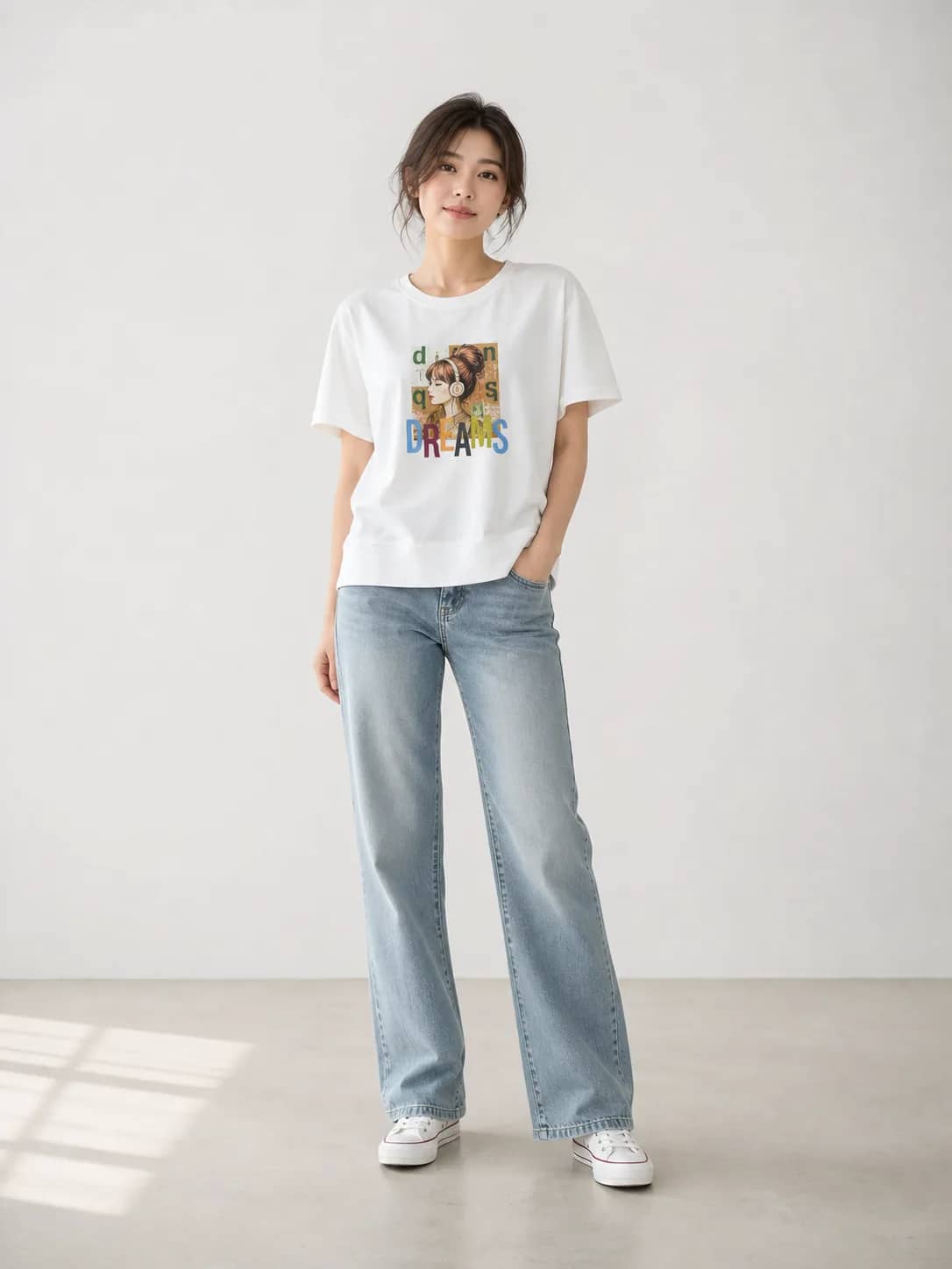 棉料造型白T恤 model look 1