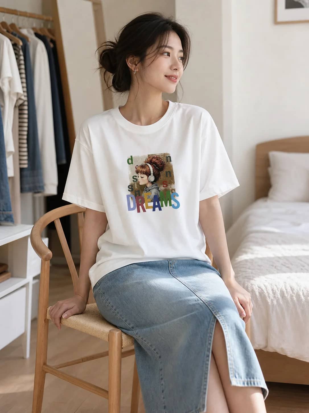 棉料造型白T恤 model look 4