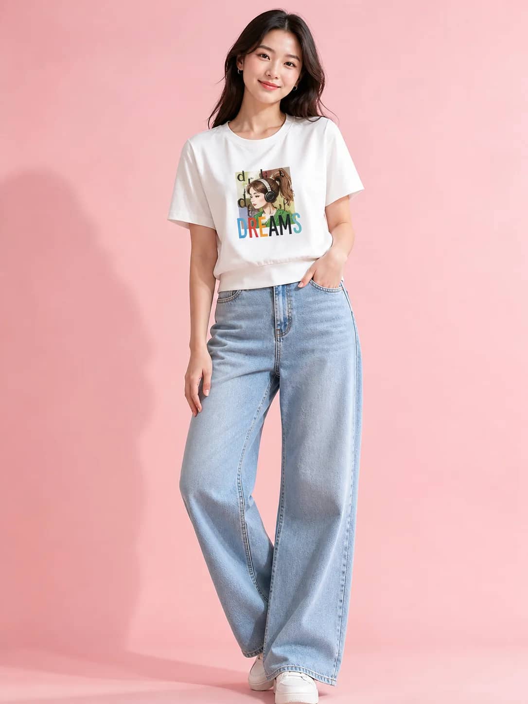 棉料造型白T恤 model look 5