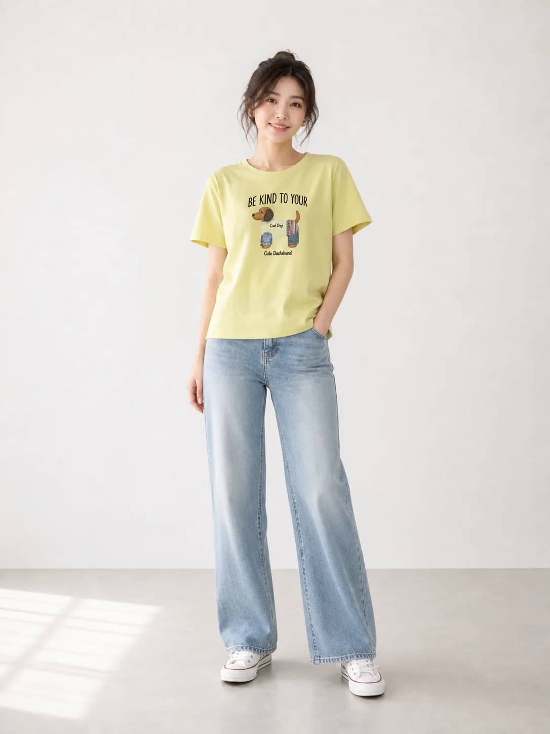 棉料造型黃T恤 model look 1