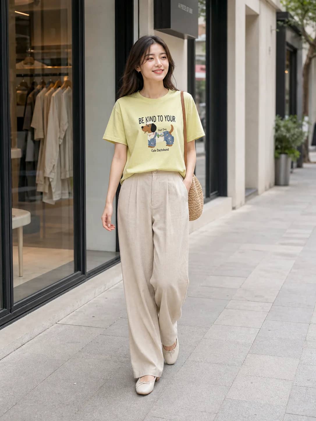 棉料造型黃T恤 model look 3