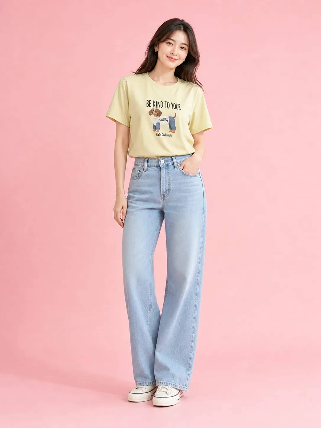 棉料造型黃T恤 model look 5
